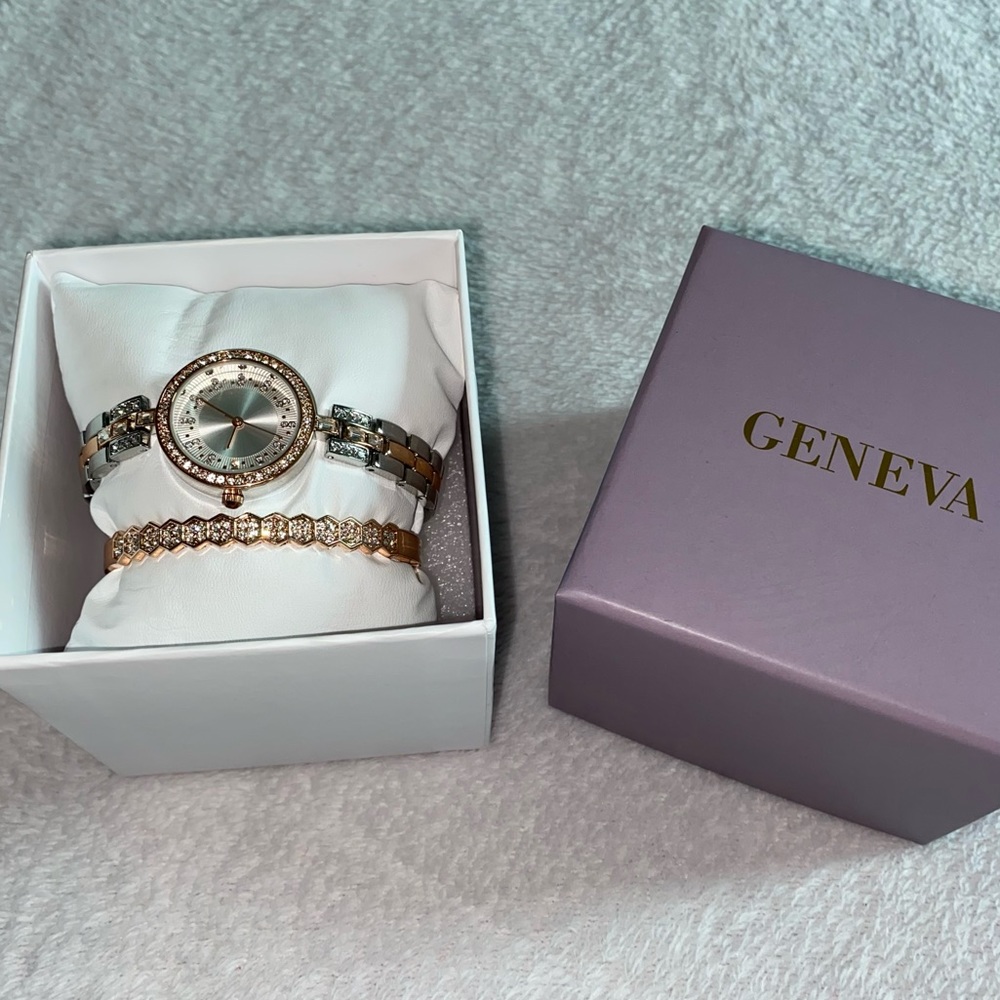 GENEVA ROSE GOLD WATCH & BRACELET SET